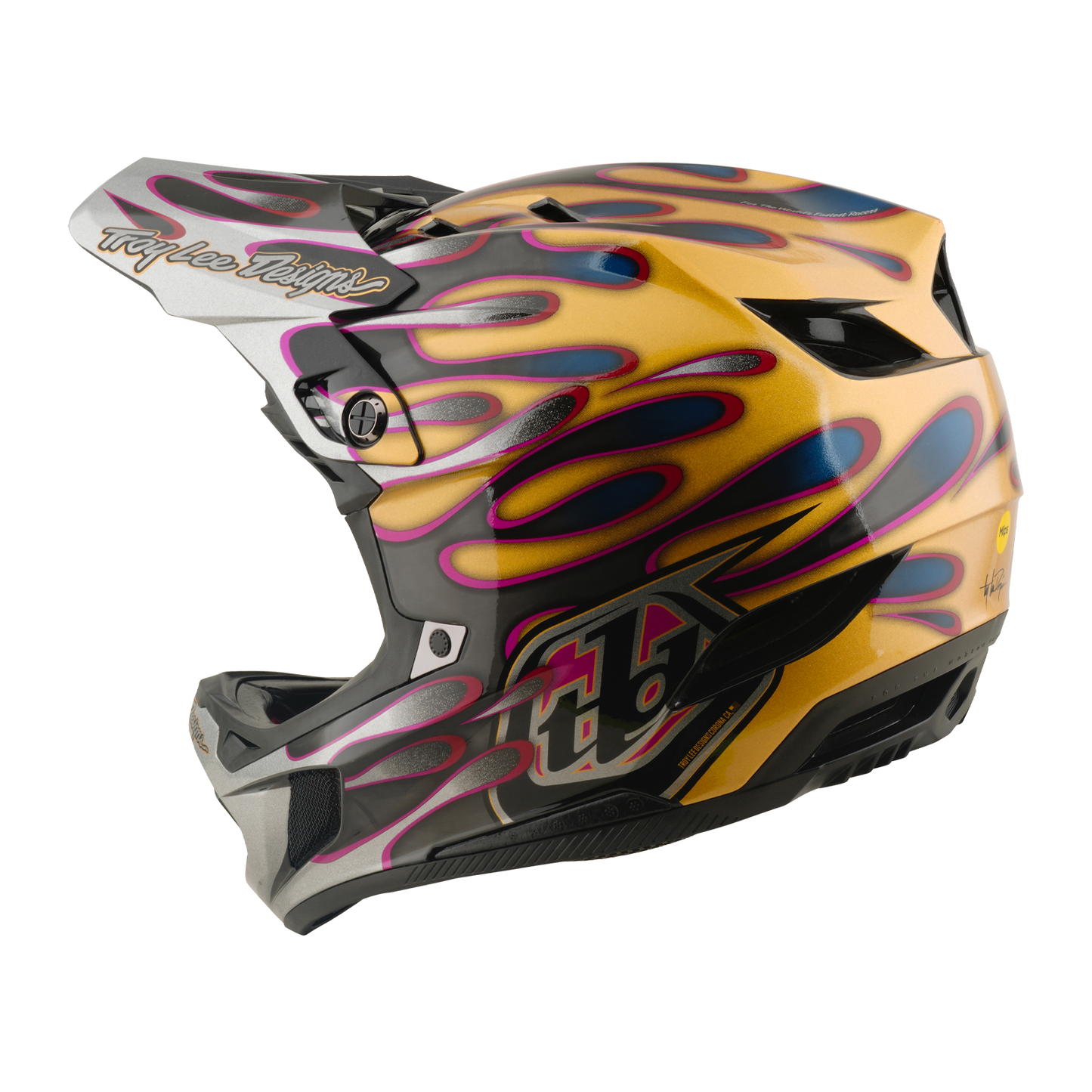 TROY LEE DESIGNS D4 CARBON MIPS Overspray Guld/Svart MTB-hjälm
