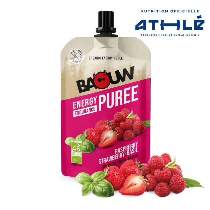 BAOUW Ekologiskt recept Energipuré med hallon/smultron/basilikafrukt (90 g)