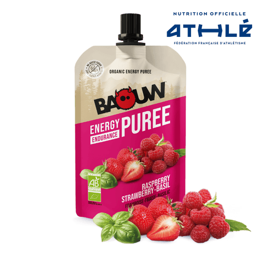 BAOUW Ekologiskt recept Energipuré med hallon/smultron/basilikafrukt (90 g)