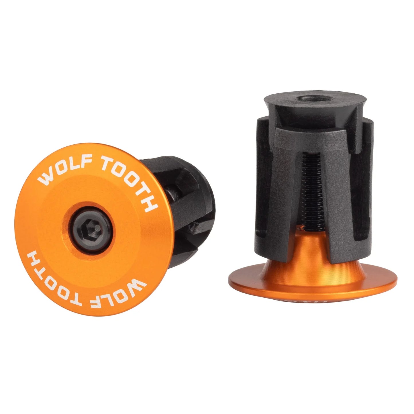 Pair of WOLF TOOTH Handlebar End Caps, Anodized Aluminum, Orange