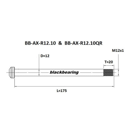 Axe de Roue Arrière  BLACKBEARING 12x148 mm (12mm-175-M12x1-20mm)